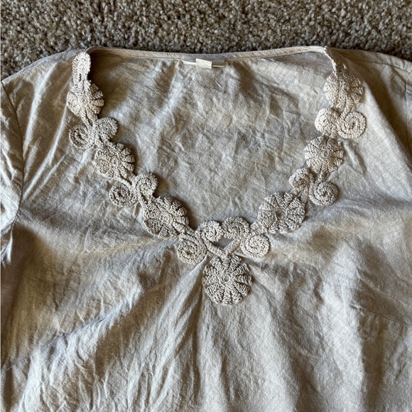 J Jill Small Tunic Blouse Linen Cotton Blend V‎ Neck Crochet Lace Beige Boho - Picture 3 of 7
